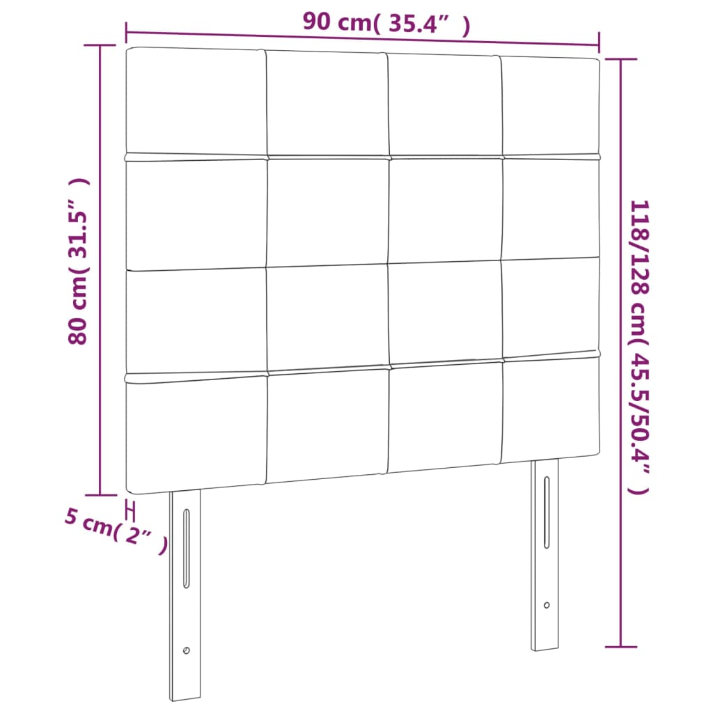 sengegavl med LED-lys 90x5x118/128 cm stof gråbrun