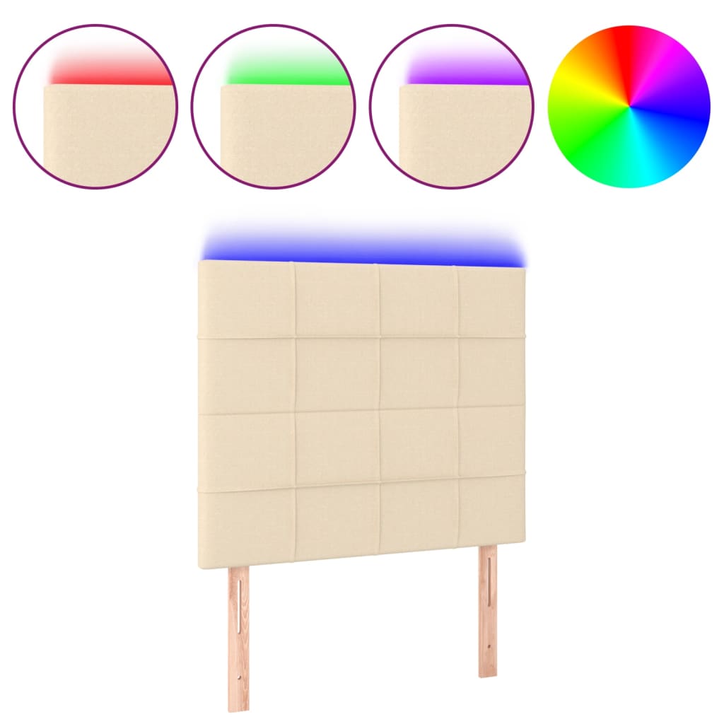 sengegavl med LED-lys 90x5x118/128 cm stof cremefarvet