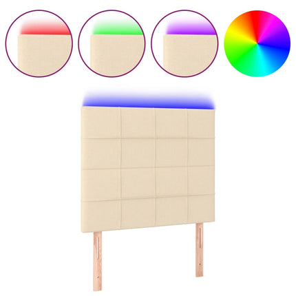 sengegavl med LED-lys 90x5x118/128 cm stof cremefarvet