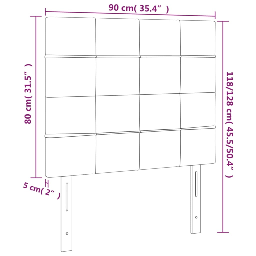 sengegavl med LED-lys 90x5x118/128 cm stof cremefarvet