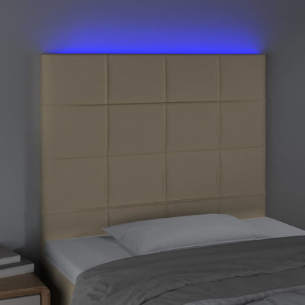 sengegavl med LED-lys 100x5x118/128 cm stof cremefarvet