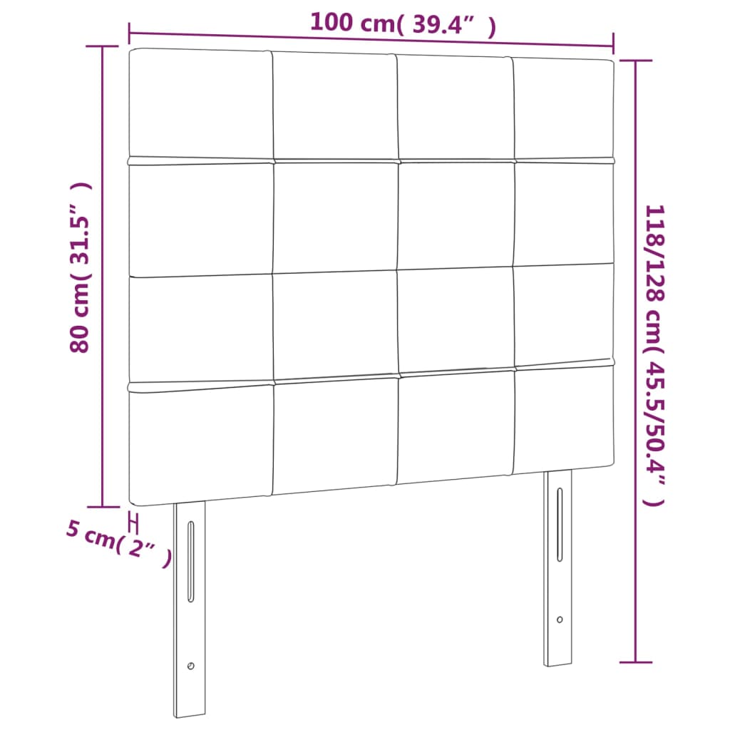 sengegavl med LED-lys 100x5x118/128 cm stof cremefarvet