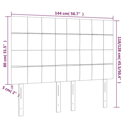 sengegavl med LED-lys 144x5x118/128 cm stof mørkegrå