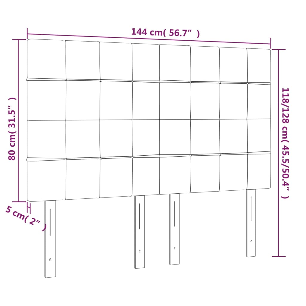 sengegavl med LED-lys 144x5x118/128 cm stof gråbrun