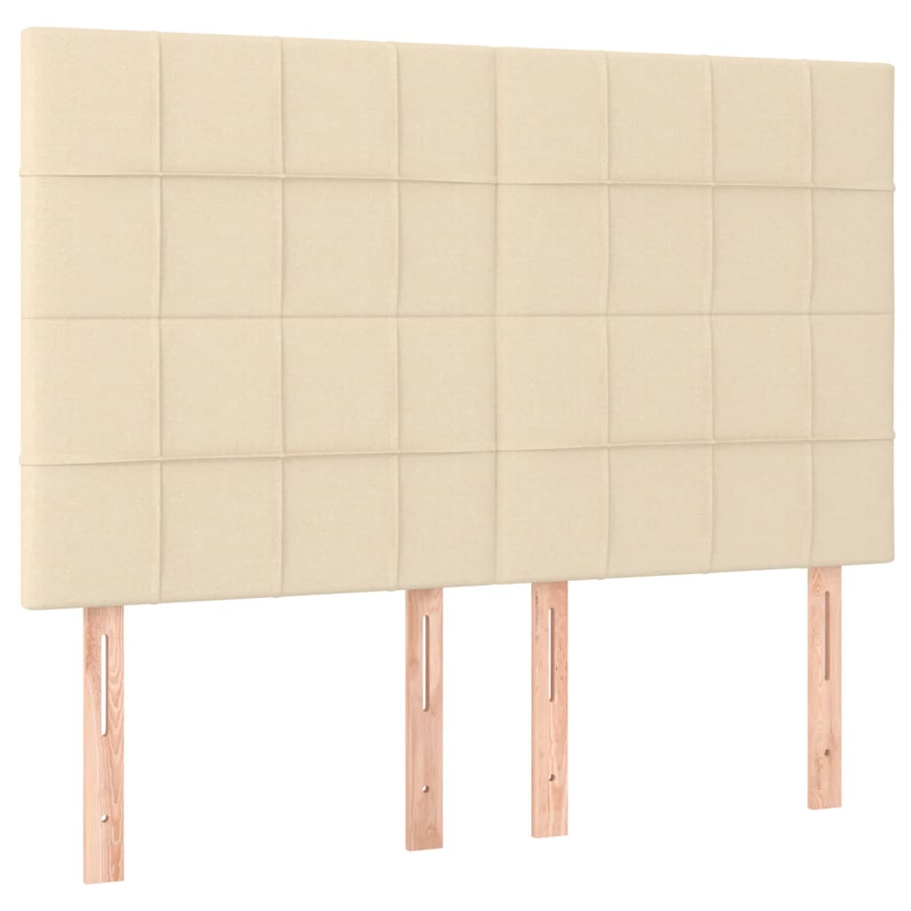 sengegavl med LED-lys 144x5x118/128 cm stof cremefarvet