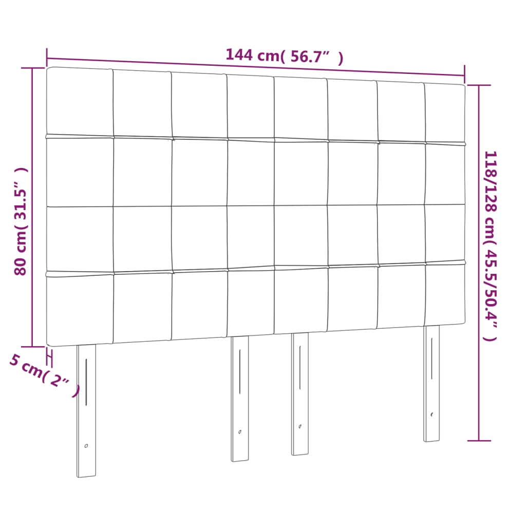 sengegavl med LED-lys 144x5x118/128 cm stof cremefarvet