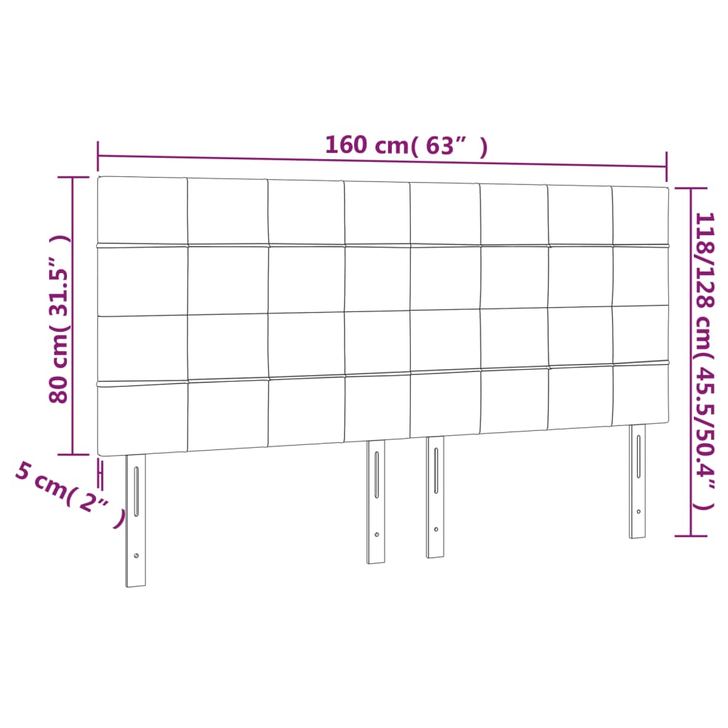 sengegavl med LED-lys 160x5x118/128 cm stof sort