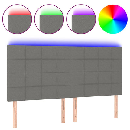 sengegavl med LED-lys 180x5x118/128 cm stof mørkegrå
