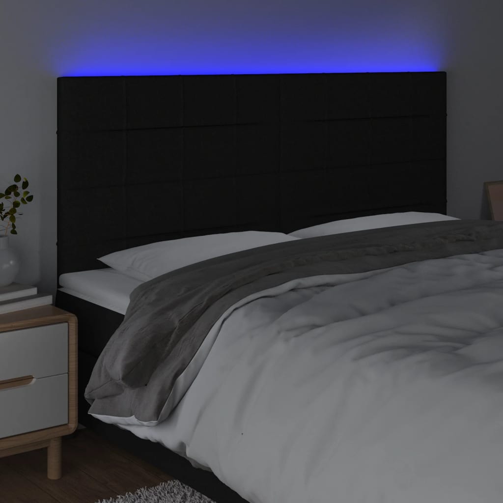 sengegavl med LED-lys 180x5x118/128 cm stof sort