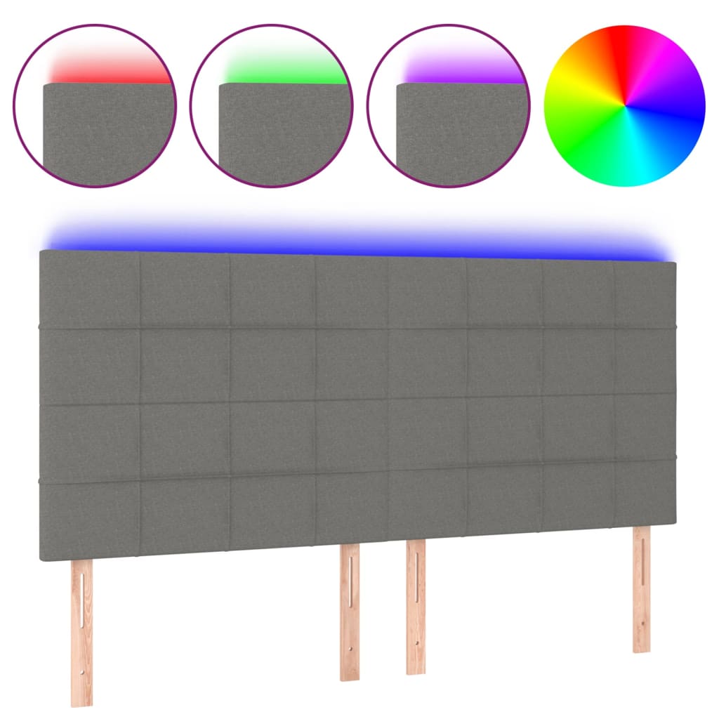 sengegavl med LED-lys 200x5x118/128 cm stof mørkegrå