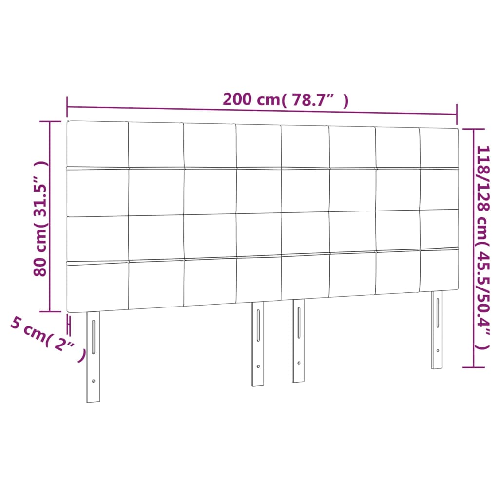 sengegavl med LED-lys 200x5x118/128 cm stof mørkegrå
