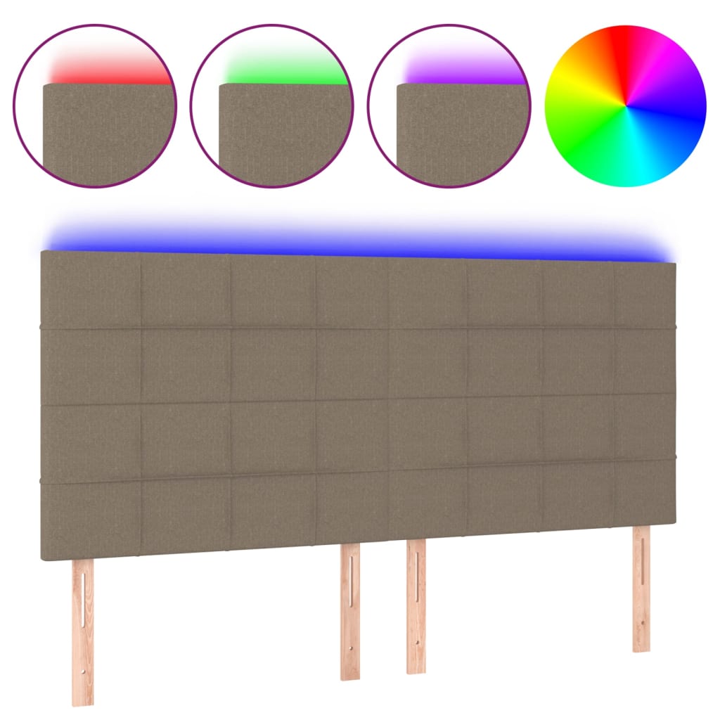 sengegavl med LED-lys 200x5x118/128 cm stof gråbrun