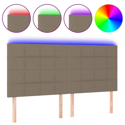 sengegavl med LED-lys 200x5x118/128 cm stof gråbrun