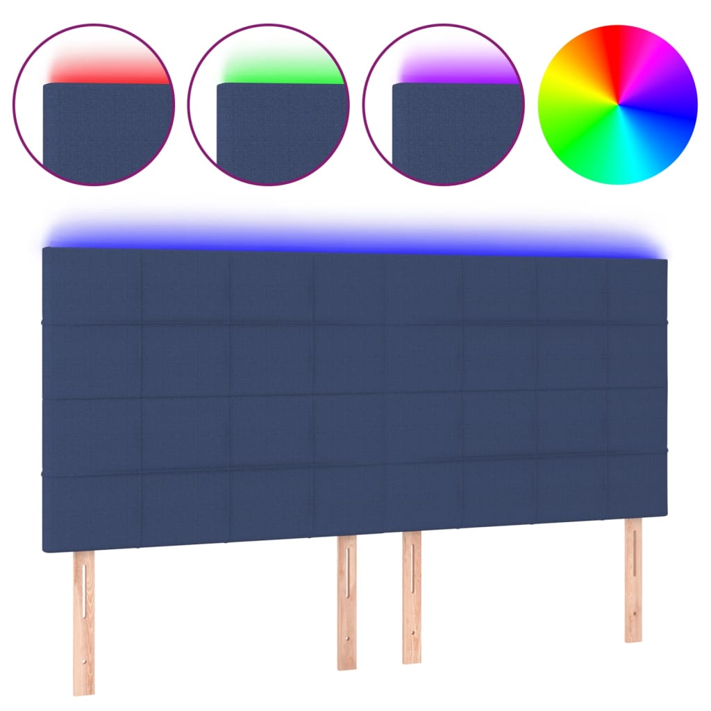 sengegavl med LED-lys 200x5x118/128 cm stof blå