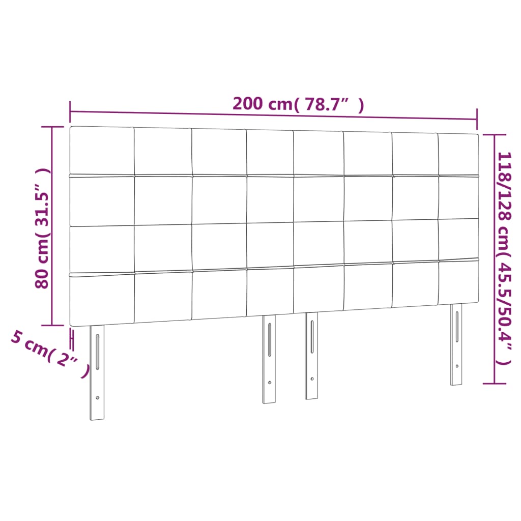 sengegavl med LED-lys 200x5x118/128 cm stof blå