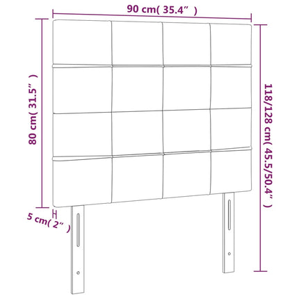 sengegavl med LED-lys 90x5x118/128 cm fløjl mørkegrå