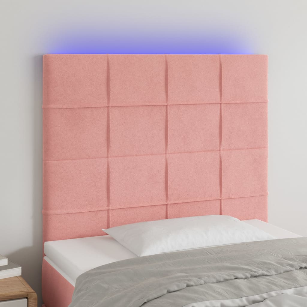 sengegavl med LED-lys 90x5x118/128 cm fløjl lyserød