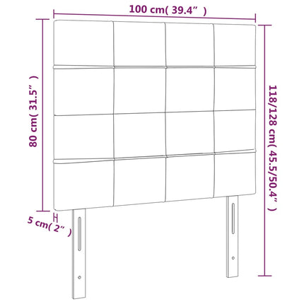 sengegavl med LED-lys 100x5x118/128 cm fløjl lysegrå