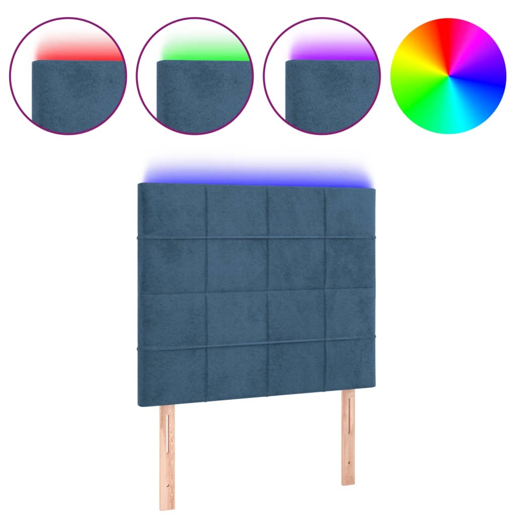 sengegavl med LED-lys 100x5x118/128 cm fløjl mørkeblå