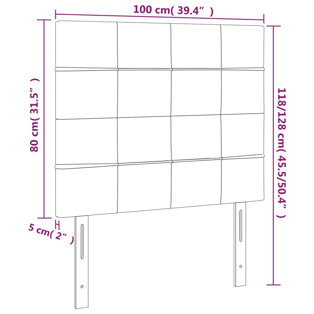 sengegavl med LED-lys 100x5x118/128 cm fløjl mørkeblå