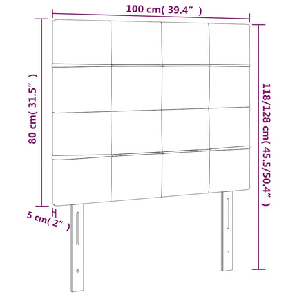 sengegavl med LED-lys 100x5x118/128 cm fløjl mørkeblå