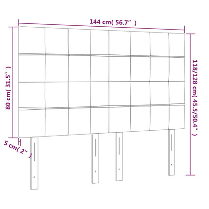 sengegavl med LED-lys 144x5x118/128 cm fløjl mørkegrå