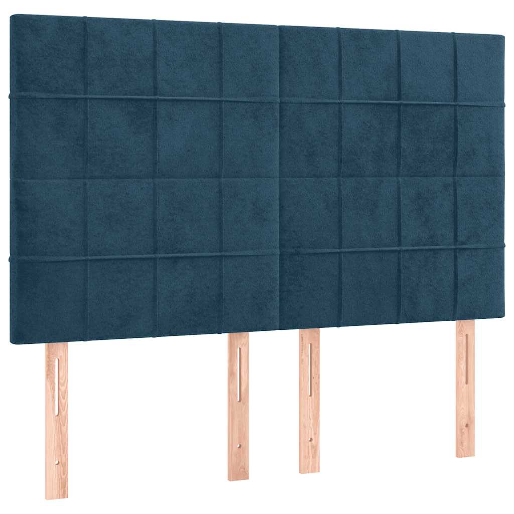 sengegavl med LED-lys 144x5x118/128 cm fløjl mørkeblå