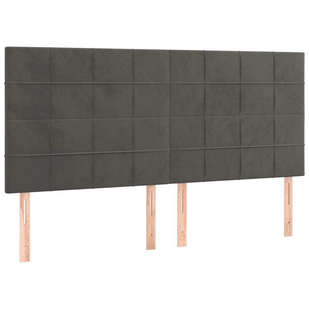 sengegavl med LED-lys 160x5x118/128 cm fløjl mørkegrå