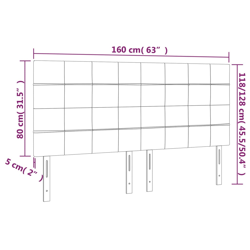 sengegavl med LED-lys 160x5x118/128 cm fløjl mørkegrå