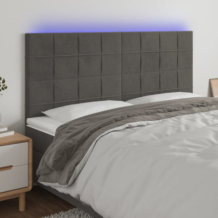sengegavl med LED-lys 160x5x118/128 cm fløjl mørkegrå
