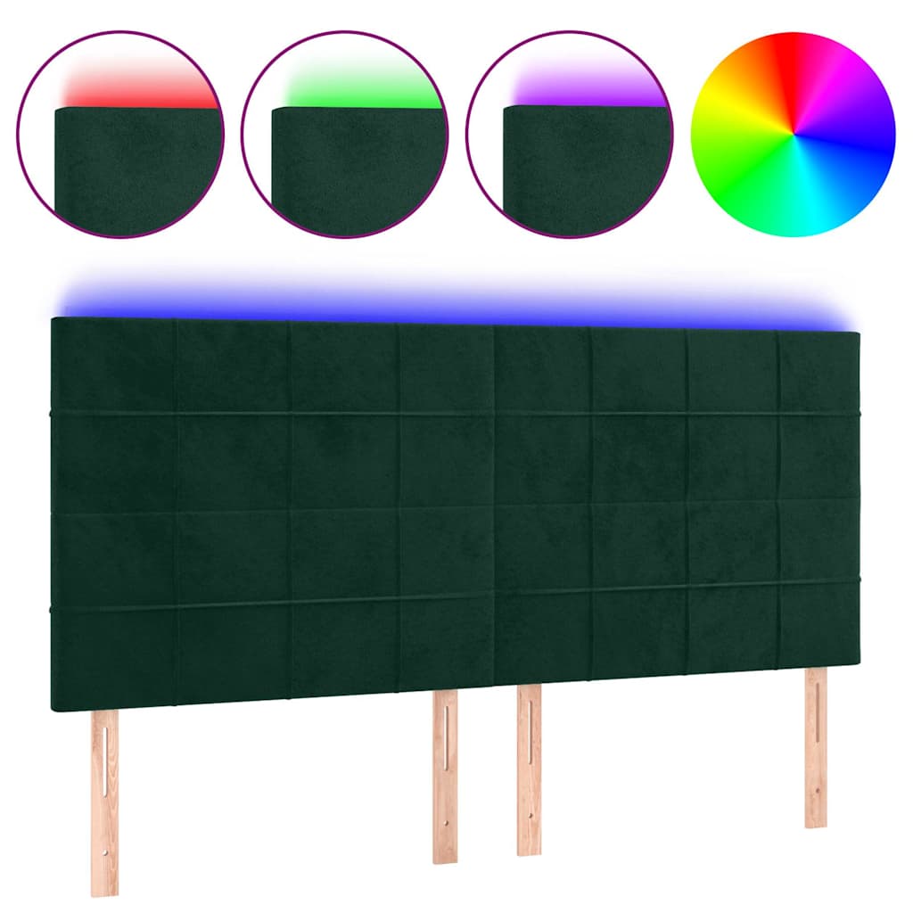 sengegavl med LED-lys 160x5x118/128 cm fløjl mørkegrøn