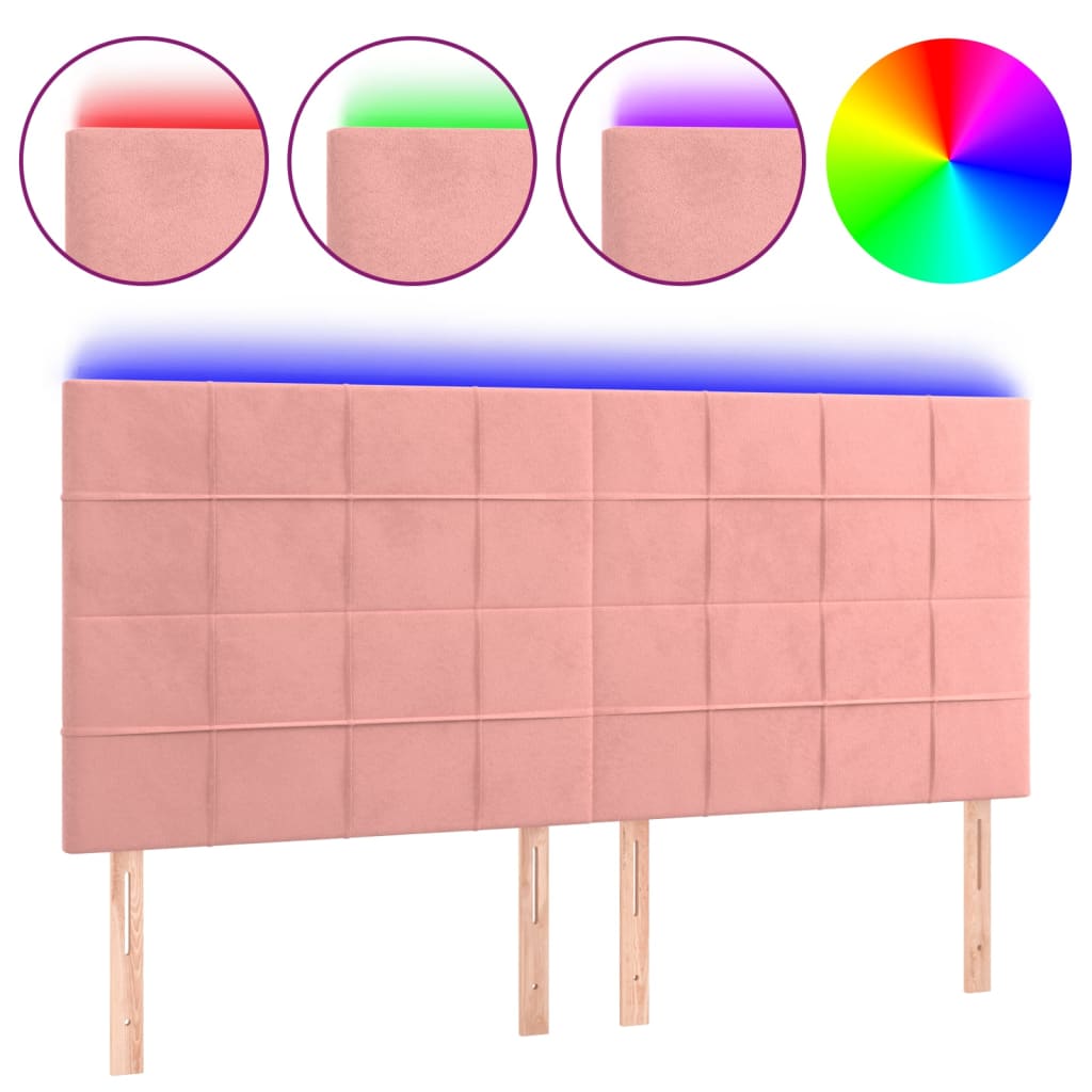 sengegavl med LED-lys 160x5x118/128 cm fløjl lyserød