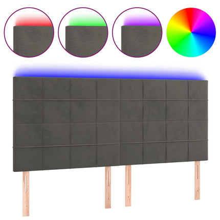 sengegavl med LED-lys 180x5x118/128 cm fløjl mørkegrå