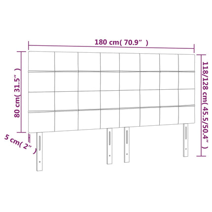 sengegavl med LED-lys 180x5x118/128 cm fløjl mørkegrå