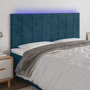 sengegavl med LED-lys 180x5x118/128 cm fløjl mørkeblå