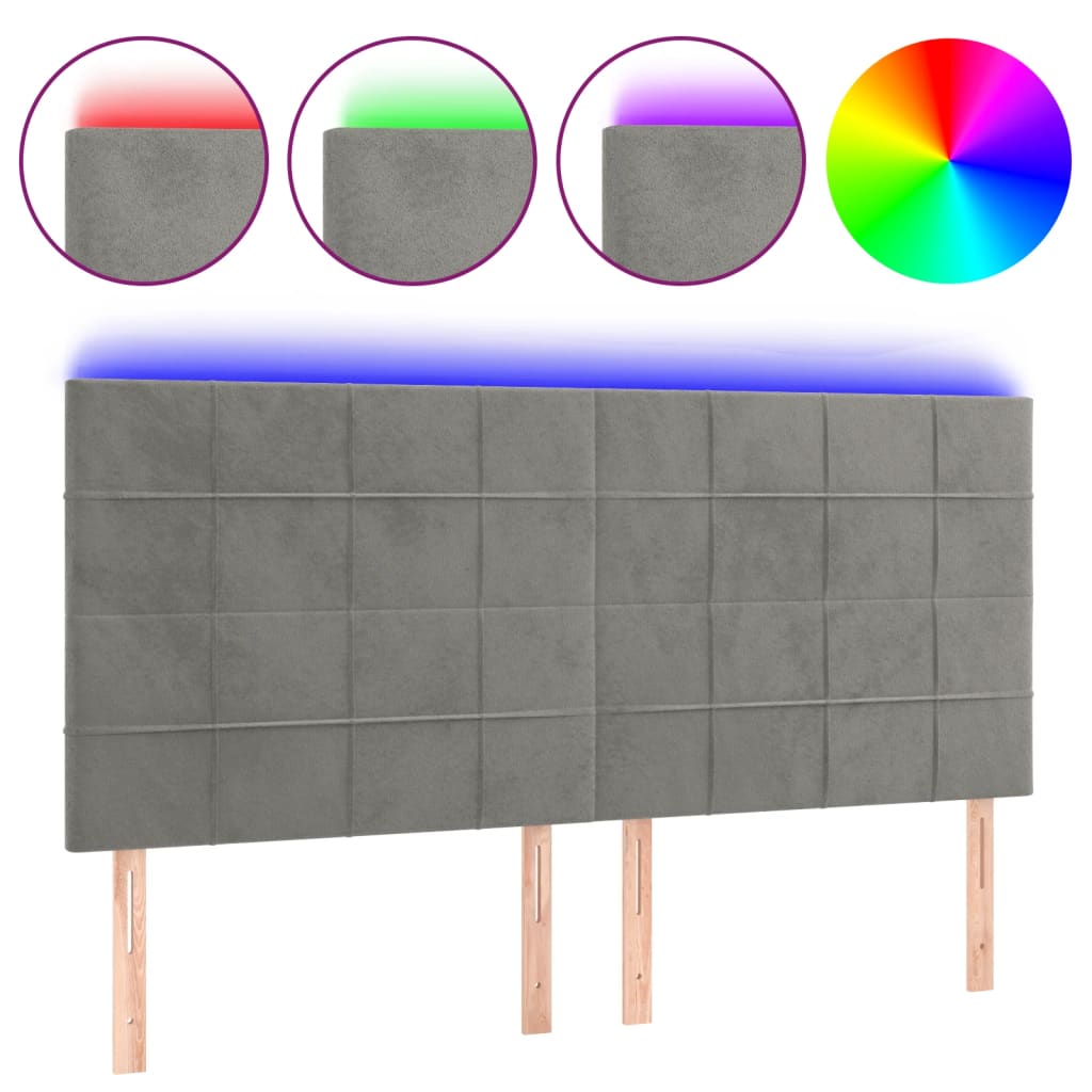 sengegavl med LED-lys 200x5x118/128 cm fløjl lysegrå