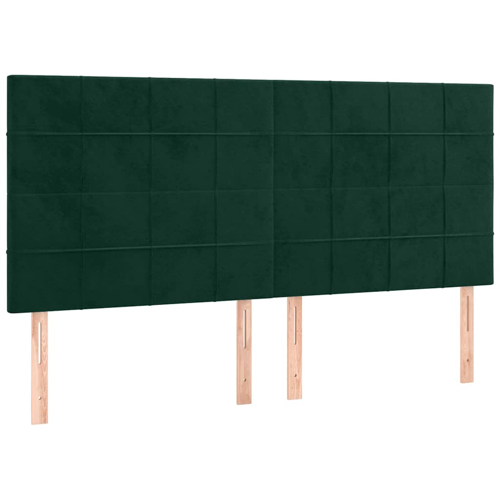 sengegavl med LED-lys 200x5x118/128 cm fløjl mørkegrøn