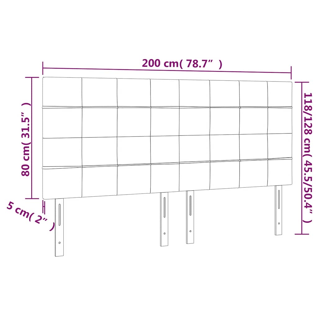 sengegavl med LED-lys 200x5x118/128 cm fløjl mørkeblå