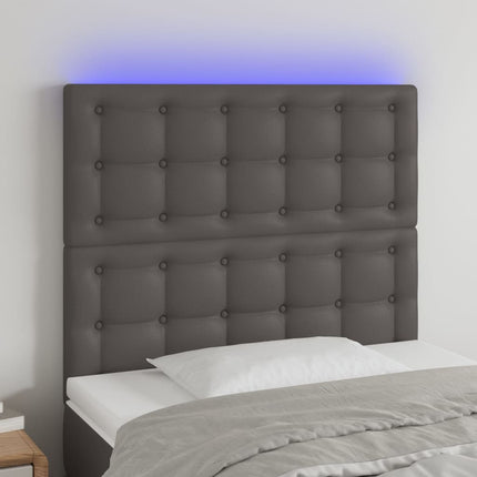 sengegavl med LED-lys 90x5x118/128 cm kunstlæder grå