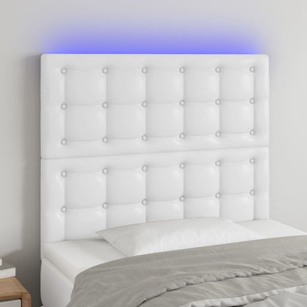 sengegavl med LED-lys 100x5x118/128 cm kunstlæder hvid