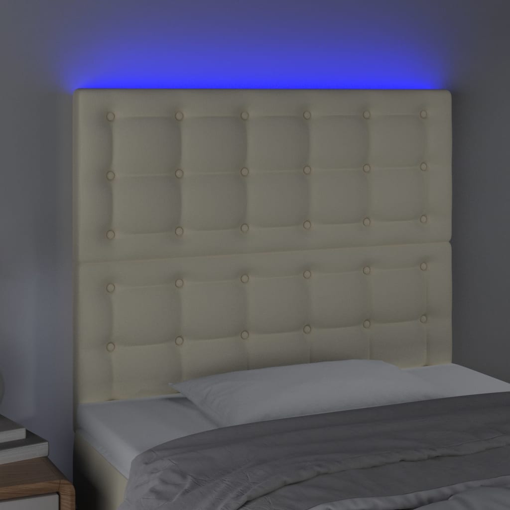 sengegavl med LED-lys 100x5x118/128 cm kunstlæder cremefarvet