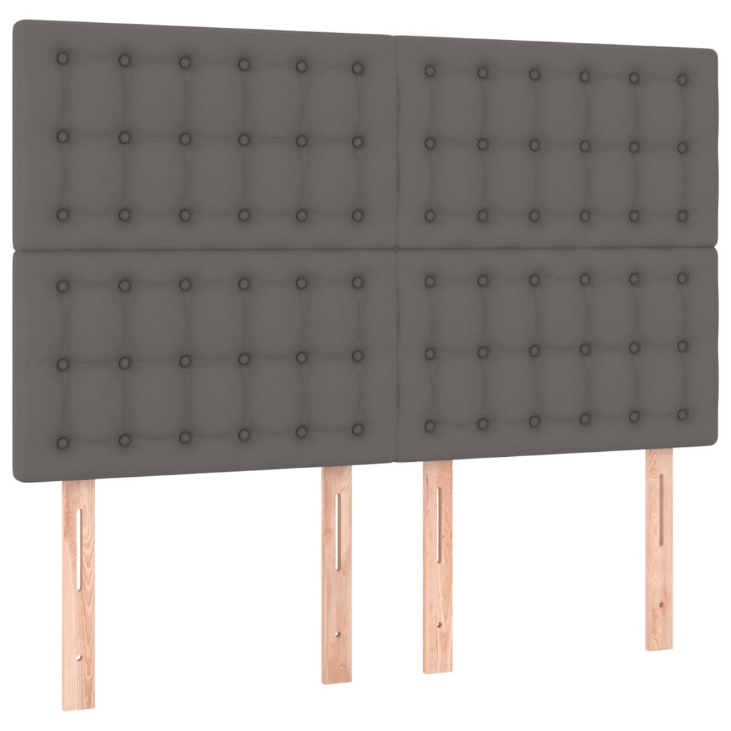 sengegavl med LED-lys 144x5x118/128 cm kunstlæder grå