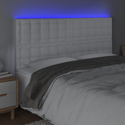 sengegavl med LED-lys 180x5x118/128 cm kunstlæder hvid