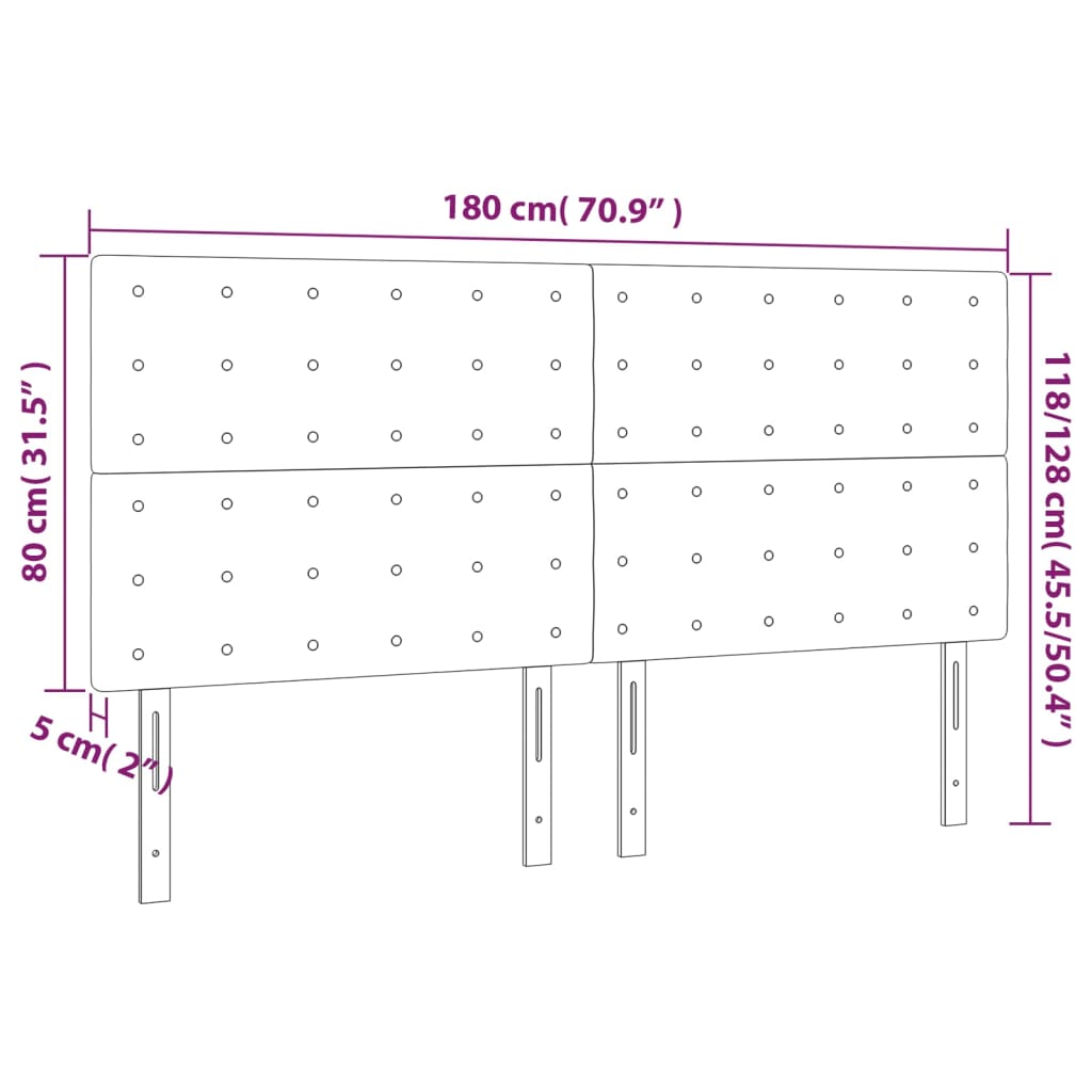 sengegavl med LED-lys 180x5x118/128 cm kunstlæder hvid