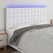 sengegavl med LED-lys 180x5x118/128 cm kunstlæder hvid