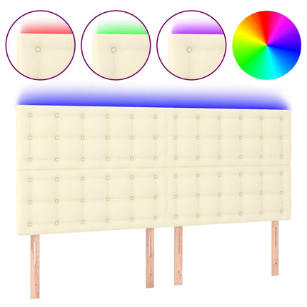 sengegavl med LED-lys 180x5x118/128 cm kunstlæder cremefarvet