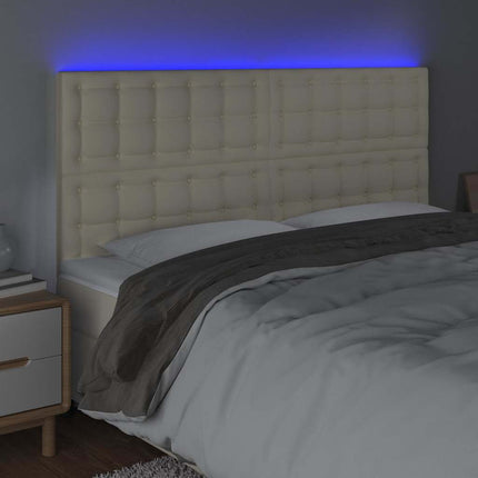 sengegavl med LED-lys 180x5x118/128 cm kunstlæder cremefarvet