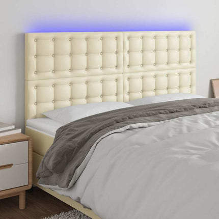 sengegavl med LED-lys 180x5x118/128 cm kunstlæder cremefarvet