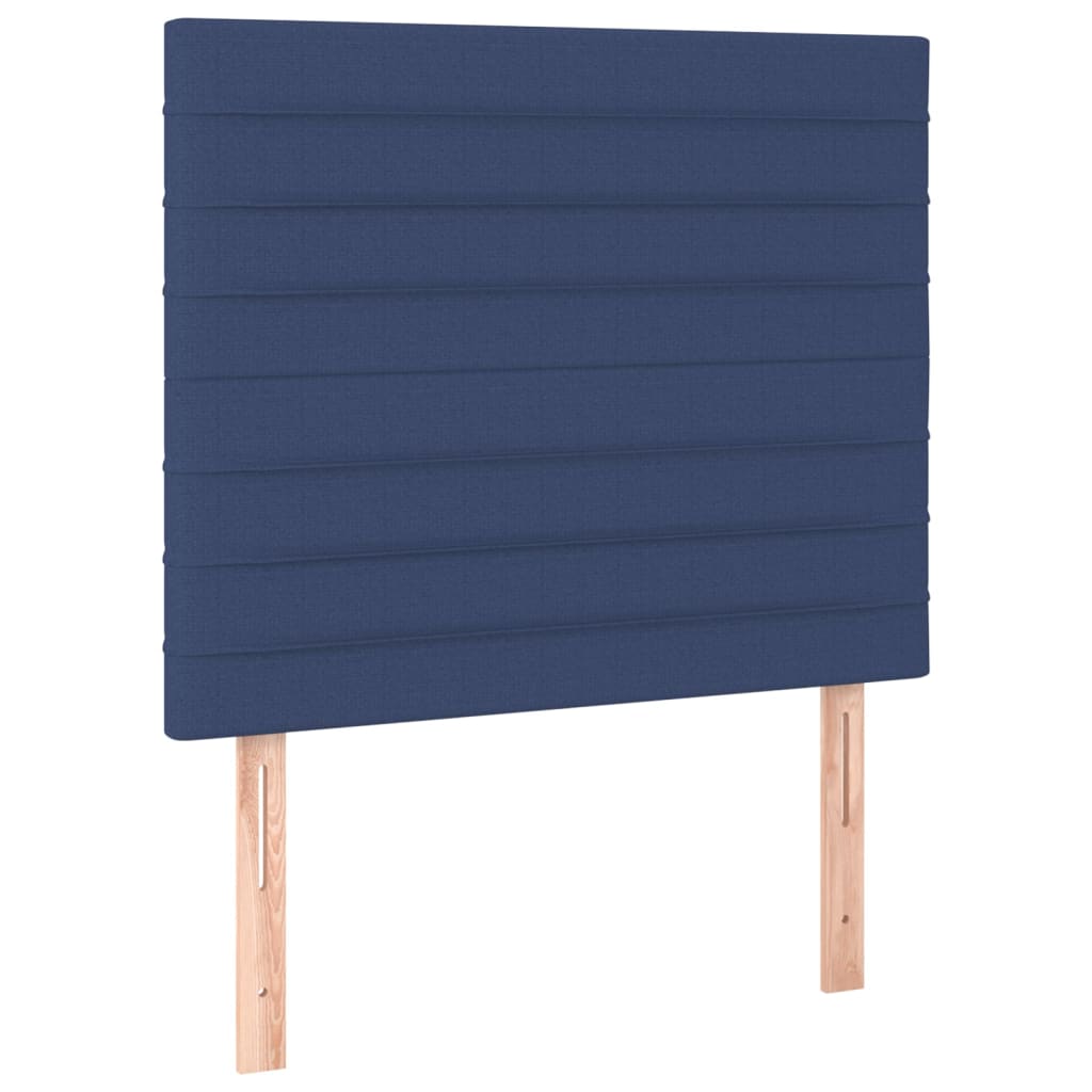 sengegavl med LED-lys 80x5x118/128 cm stof blå