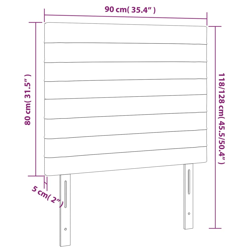 sengegavl med LED-lys 90x5x118/128 cm stof mørkebrun